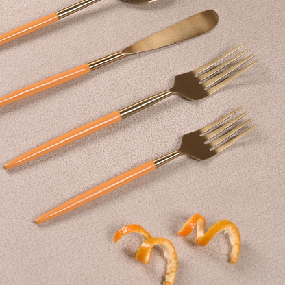 Greetwood Enamel Stainless Steel Cutlery Set for Dining Table in Tangerine