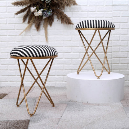 Ultra-modern Cross Leg Golden Metal Stool in Black &amp; White Stripe Set of 2