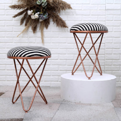 Ultra-modern Cross Leg Rose Gold Metal Stool in Black &amp; White Set of 2