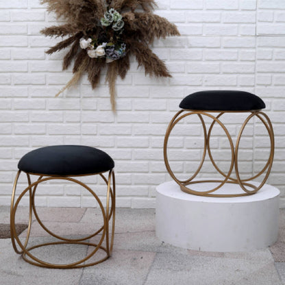 Modern Hexa-Style Golden Metal Stool in Black Cushion