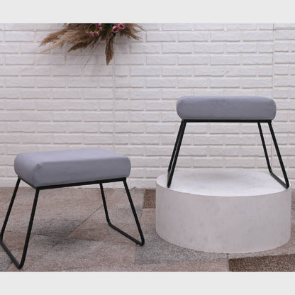 Classy and Compact Matt Black Metal Stool in Grey Cushion Set of 2
