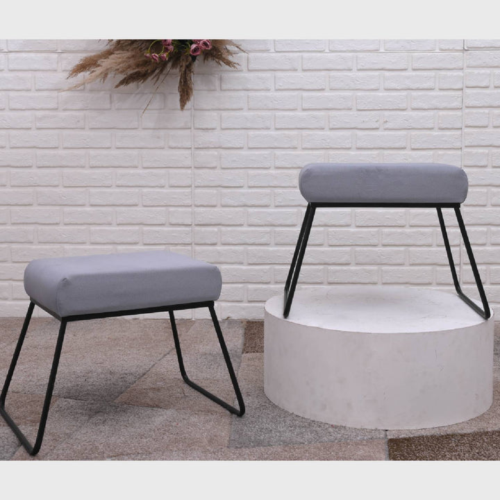 Classy and Compact Matt Black Metal Stool in Grey Cushion Set of 2