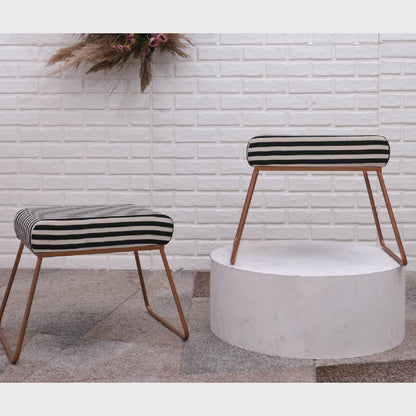 Classy and Compact Rose Gold Metal Stool in Black &amp; White Stripe Set of 2