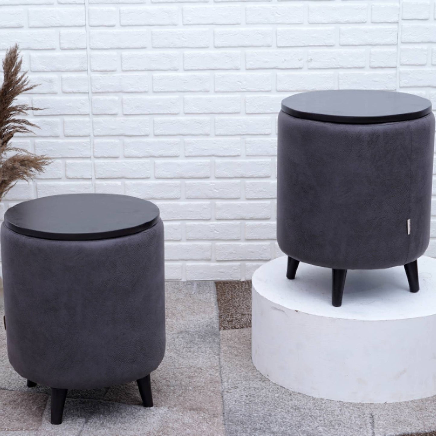 Universal Leather Storage Ottoman in Grey Color Set of 2