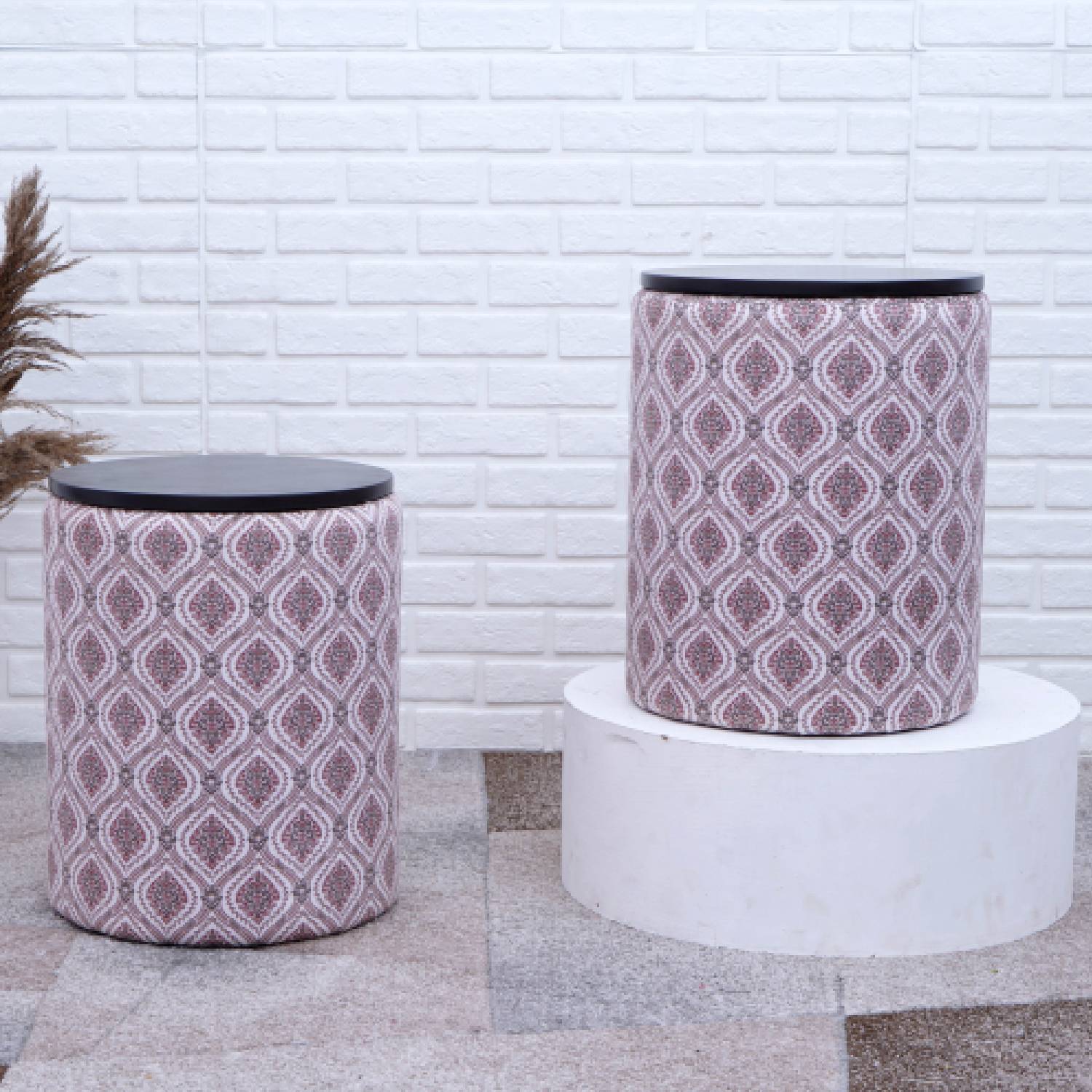 Omni-Functional Screened Storage Ottoman in Maroon and Green Color Set of 2