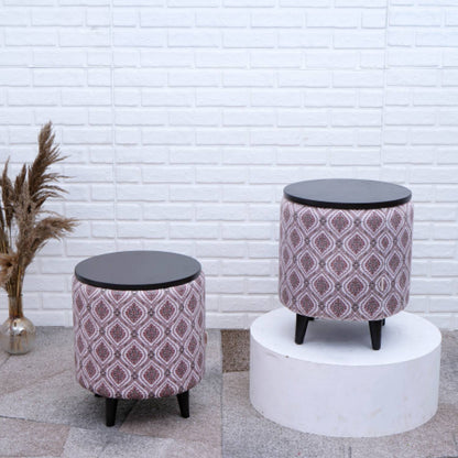 Universal Printed Storage Ottoman in Maroon and Green Color Set of 2