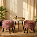 Baithak Corner Set — two mandala tuffets with resin-top side table