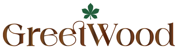 GreetWood logo with a leaf symbol on a white background