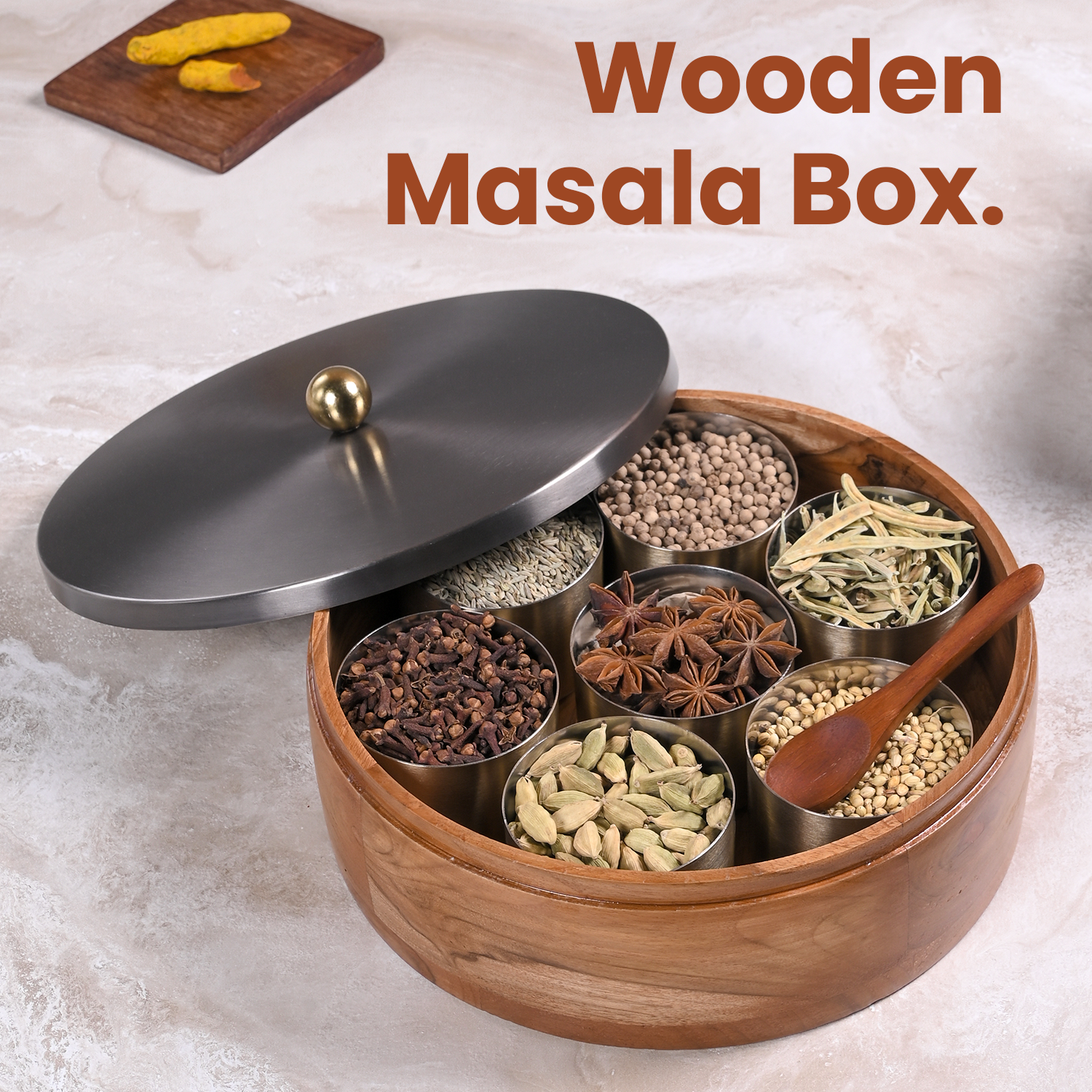 Greetwood GunMetal Plane Wooden Masala Box for Kitchen